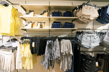 SEOUL, SOUTH KOREA - CIRCA MAY, 2017: clothing on display at H and M store in Seoul. H & M Hennes & Mauritz AB is a Swedish multinational clothing-retail companyのeditorial素材