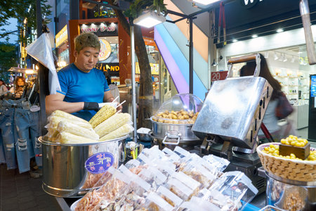 SEOUL, SOUTH KOREA - CIRCA MAY, 2017: street food stall in Seoul.のeditorial素材