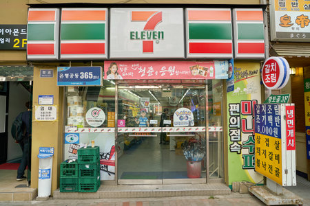 SEOUL, SOUTH KOREA - CIRCA MAY, 2017: 7-Eleven convenience store in Seoul. 7-Eleven is an...