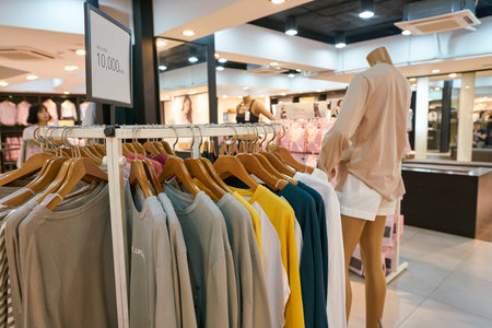 SEOUL, SOUTH KOREA - CIRCA MAY, 2017: goods on display at Giordano store in Seoul. Giordano International Limited is international retailer of men's, women's and children's apparel and accessories.のeditorial素材