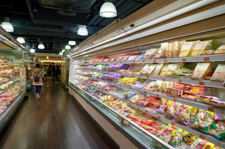 HONG KONG, CHINA - FEBRUARY 04, 2015: goods on display at a grocery store in Hong Kongのeditorial素材