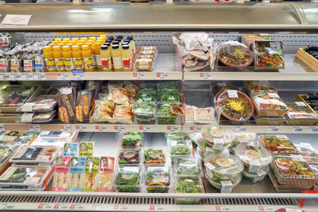 SEOUL, SOUTH KOREA - CIRCA MAY, 2017: food on display at Lotte Mart in Seoul. Lotte Mart is an east Asian hypermarket that sells a variety of groceries, clothing, toys, electronics, and other goods.のeditorial素材