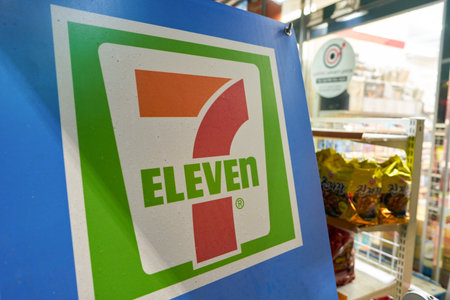 SEOUL, SOUTH KOREA - CIRCA MAY, 2017: close up shot of 7-11 convenience store sign.のeditorial素材