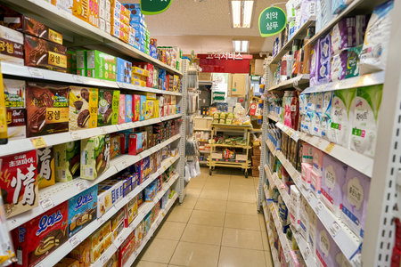 SEOUL, SOUTH KOREA - CIRCA JUNE, 2017: inside a grocery store in Seoul. CU is a convenience store...