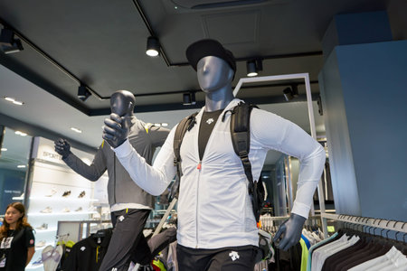 SEOUL, SOUTH KOREA - CIRCA MAY, 2017: inside Descente store in Seoul. Descente Ltd. is a Japanese sports clothing and accessories companyのeditorial素材