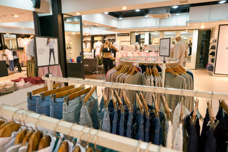 SEOUL, SOUTH KOREA - CIRCA MAY, 2017: goods on display at Giordano store in Seoul. Giordano International Limited is international retailer of men's, women's and children's apparel and accessories.のeditorial素材