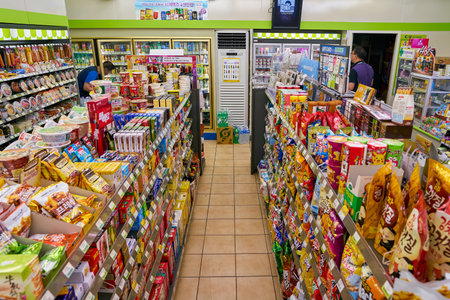 SEOUL, SOUTH KOREA - CIRCA MAY, 2017: inside a CU convenience store. CU is a convenience store franchise chain in South Korea.のeditorial素材