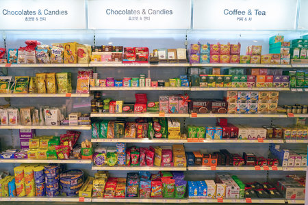 SEOUL, SOUTH KOREA - CIRCA MAY, 2017: goods on display at Watsons store in Seoul. Watsons Personal Care Stores is the largest health care and beauty care chain store in Asia.のeditorial素材