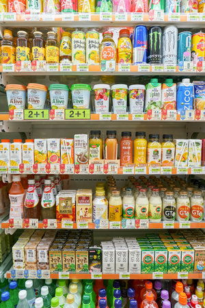 SEOUL, SOUTH KOREA - CIRCA MAY, 2017: inside 7-11 convenience store sign. 7-Eleven is an international chain of convenience stores.のeditorial素材
