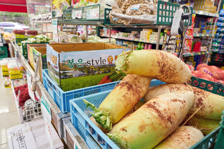 SEOUL, SOUTH KOREA - CIRCA MAY, 2017: inside a grocery store in Seoul. CU is a convenience store franchise chain in South Korea.のeditorial素材