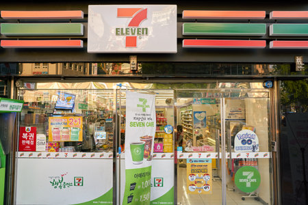 SEOUL, SOUTH KOREA - CIRCA MAY, 2017: 7-Eleven convenience store in Seoul. 7-Eleven is an...