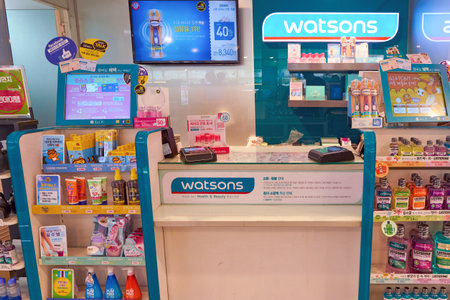 SEOUL, SOUTH KOREA - CIRCA MAY, 2017: inside Watsons store in Seoul. Watsons Personal Care Stores is the largest health care and beauty care chain store in Asia.のeditorial素材
