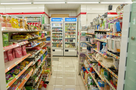SEOUL, SOUTH KOREA - CIRCA MAY, 2017: inside 7-11 convenience store sign. 7-Eleven is an international chain of convenience stores.のeditorial素材