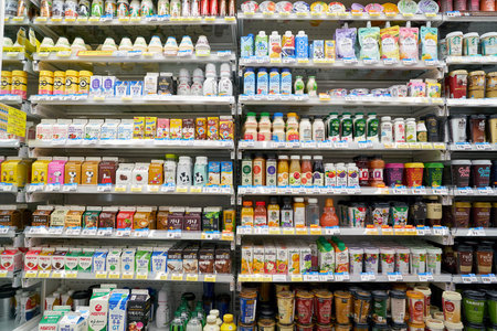 SEOUL, SOUTH KOREA - CIRCA MAY, 2017: goods on display at GS25 convenience store in Seoul. GS25 is a convenience store brand in South Korea.のeditorial素材