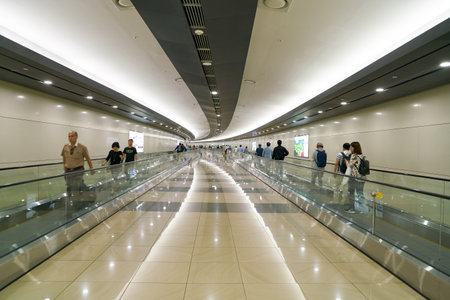 SEOUL, SOUTH KOREA - CIRCA MAY, 2017: underground passageway at Gimpo Airport. The underground passageways link the Subway and Airport Railroad with both terminals of Gimpo Airport.のeditorial素材