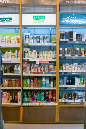 SEOUL, SOUTH KOREA - CIRCA MAY, 2017: goods on display at Olive Young store in Seoul.のeditorial素材