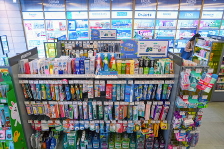 SEOUL, SOUTH KOREA - CIRCA MAY, 2017: goods on display at Olive Young store in Seoul.のeditorial素材