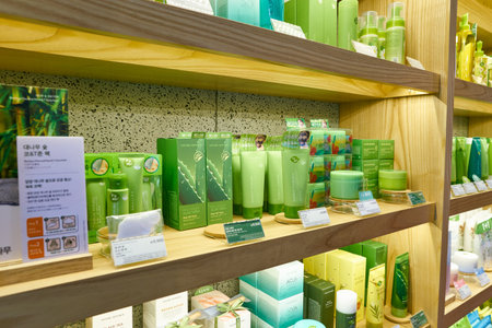 SEOUL, SOUTH KOREA - CIRCA MAY, 2017: goods on display at Nature Republic store in Seoul. Nature Republic is a South Korean cosmetics brand.のeditorial素材