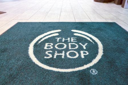 SEOUL, SOUTH KOREA - CIRCA MAY, 2017: close up shot of The Body Shop sigh on door mat.のeditorial素材