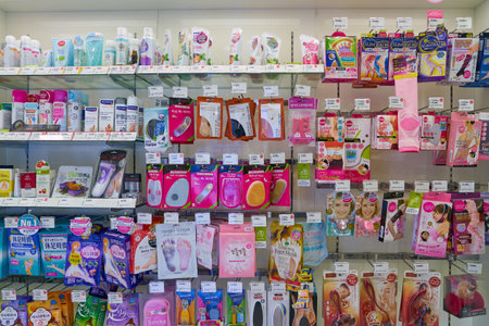 SEOUL, SOUTH KOREA - CIRCA MAY, 2017: goods on display at Olive Young store in Seoul.のeditorial素材