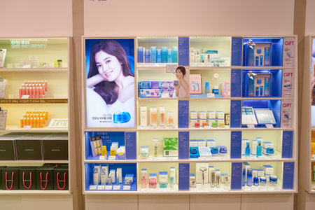 SEOUL, SOUTH KOREA - CIRCA MAY, 2017: goods on display at Aritaum shop in Seoul.のeditorial素材