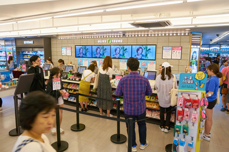 SEOUL, SOUTH KOREA - CIRCA MAY, 2017: inside Olive Young store in Seoul.