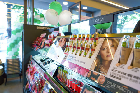 SEOUL, SOUTH KOREA - CIRCA MAY, 2017: goods on display at Olive Young store in Seoul.のeditorial素材