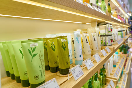 SEOUL, SOUTH KOREA - CIRCA MAY, 2017: goods on display at Innisfree shop in Seoul. Innisfree is a...