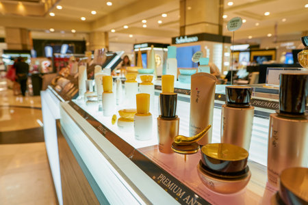 SEOUL, SOUTH KOREA - CIRCA MAY, 2017: goods on display at cosmetics shop in Seoul.のeditorial素材