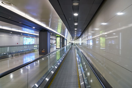 SEOUL, SOUTH KOREA - CIRCA MAY, 2017: underground passageway at Gimpo Airport. The underground passageways link the Subway and Airport Railroad with both terminals of Gimpo Airport.のeditorial素材