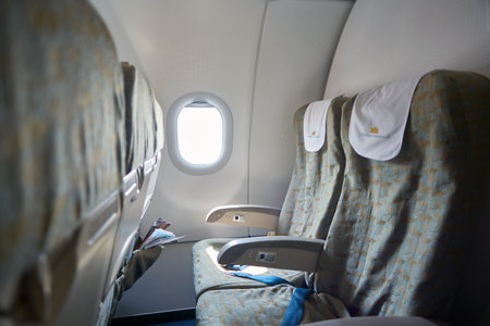 HANOI, VIETNAM - MAY 11, 2015: inside an Vietnam Airlines aircraft.のeditorial素材