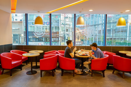 SEOUL, SOUTH KOREA - CIRCA MAY, 2017: Burger King in Seoul. Burger King is an American global chain of hamburger fast food restaurants.のeditorial素材