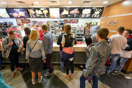 SAINT PETERSBURG, RUSSIA - CIRCA AUGUST, 2017: inside McDonald's restaurant. McDonald's is an...