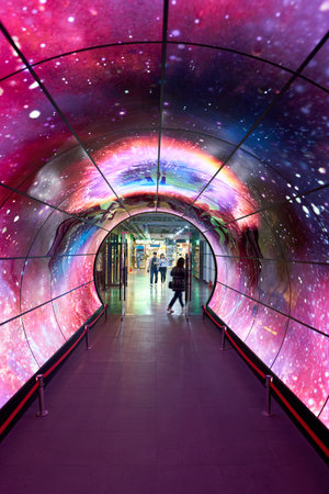 SEOUL, SOUTH KOREA - CIRCA JUNE, 2017: Namsan Seoul Tower 1F- OLED Tunnel. OLED panels are displayed all around the Namsan Seoul Tower from level 1 to 4.のeditorial素材