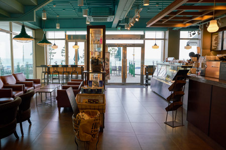 BUSAN, SOUTH KOREA - CIRCA MAY, 2017: inside Starbucks coffee shop in Busan. Starbucks Corporation...