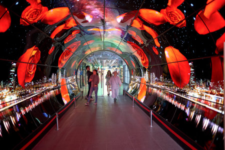 SEOUL, SOUTH KOREA - CIRCA MAY, 2017: Namsan Seoul Tower 1F- OLED Tunnel. OLED panels are displayed all around the Namsan Seoul Tower from level 1 to 4.のeditorial素材