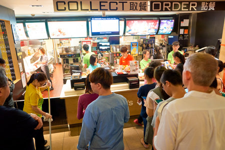 HONG KONG - CIRCA NOVEMBER, 2016: counter service in a McDonald's restaurant in Hong Kong....