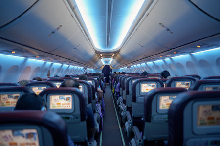 KUALA LUMPUR, MALAYSIA - MAY 12, 2014: inside Malaysia Airlines Boeing 737. Malaysia Airlines is a major airline operating flights from Kuala Lumpur International Airport.のeditorial素材