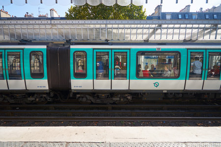 PARIS - CIRCA SEPTEMBER, 2014: Paris Metropolitain station at daytime. The Paris Metro or Metropolitain is a rapid transit system in the Paris Metropolitan Areaのeditorial素材
