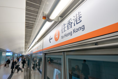 HONG KONG - CIRCA JANUARY, 2016: inside MTR station in Hong Kong. MTR is the rapid transit railway system in Hong Kong. It is one of the most profitable systems in the worldのeditorial素材