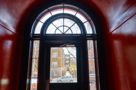 CHICAGO, IL, - CIRCA MARCH, 2016: door at Chicago Getaway Hostel. Hostels provide budget-oriented, sociable accommodation where guests can rent a bed, usually a bunk bed, in a dormitory.のeditorial素材