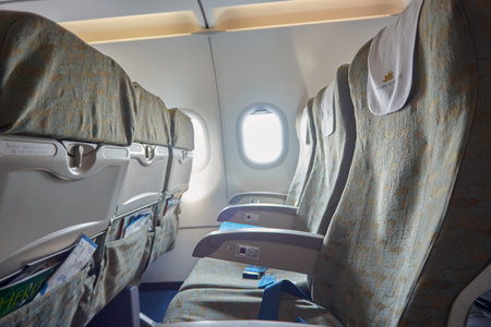 HANOI, VIETNAM - MAY 11, 2015: inside an Vietnam Airlines aircraft.のeditorial素材