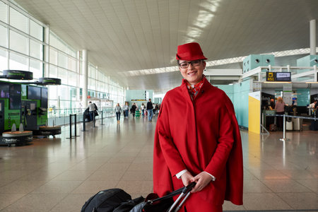 BARCELONA, SPAIN - CIRCA NOVEMBER, 2015: a flight crew member at Barcelona Airport. Barcelona-El Prat Airport is an international airport. It is the main airport of Catalonia, Spain.のeditorial素材