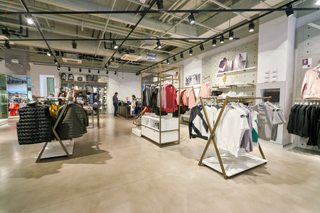 SAINT PETERSBURG, RUSSIA - CIRCA AUGUST, 2017: inside Adidas store at Galeria shopping center....