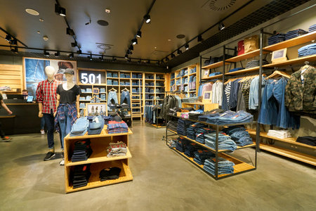 SAINT PETERSBURG, RUSSIA - CIRCA AUGUST, 2017: inside Levi's store at Galeria shopping center.のeditorial素材