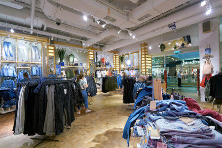 SAINT PETERSBURG, RUSSIA - CIRCA AUGUST, 2017: inside Pull&Bear store at Galeria shopping center. Pull&Bear is a Spanish clothing and accessories retailerのeditorial素材
