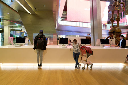 DOHA, QATAR - CIRCA MAY, 2017: inside Hamad International Airport of Doha, the capital city of Qatar.のeditorial素材