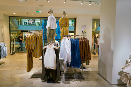 SAINT PETERSBURG, RUSSIA - CIRCA AUGUST, 2017: inside Mango store at Galeria shopping center. Mango is a clothing design and manufacturing company, founded in Barcelona, Spain.のeditorial素材