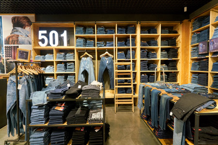 SAINT PETERSBURG, RUSSIA - CIRCA AUGUST, 2017: inside Levi's store at Galeria shopping center.のeditorial素材