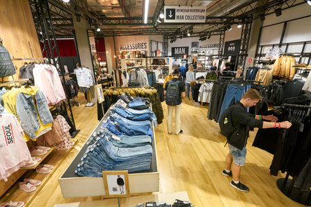 SAINT PETERSBURG, RUSSIA - CIRCA AUGUST, 2017: Bershka store at Galeria shopping center. Bershka is a retailer and part of the Spanish Inditex groupのeditorial素材